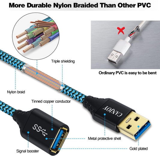 6FT USB 3.0 Extension Cable data transfer rates up to 5 Gbps.